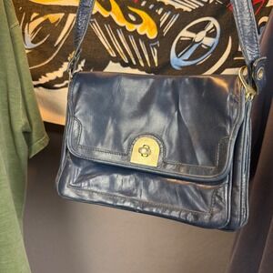 Vintage Lazarus Navy Blue Leather Crossbody Bag Made in Italy Turn Lock Flap